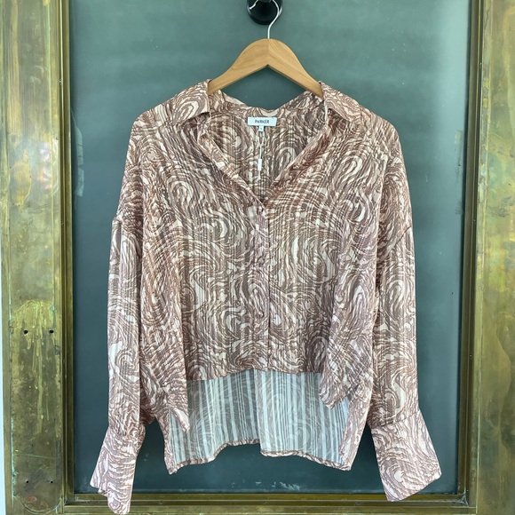 Parker Tops - New Parker Sheer Abstract Swirl Button Down Blouse Size Small Metallic Gold